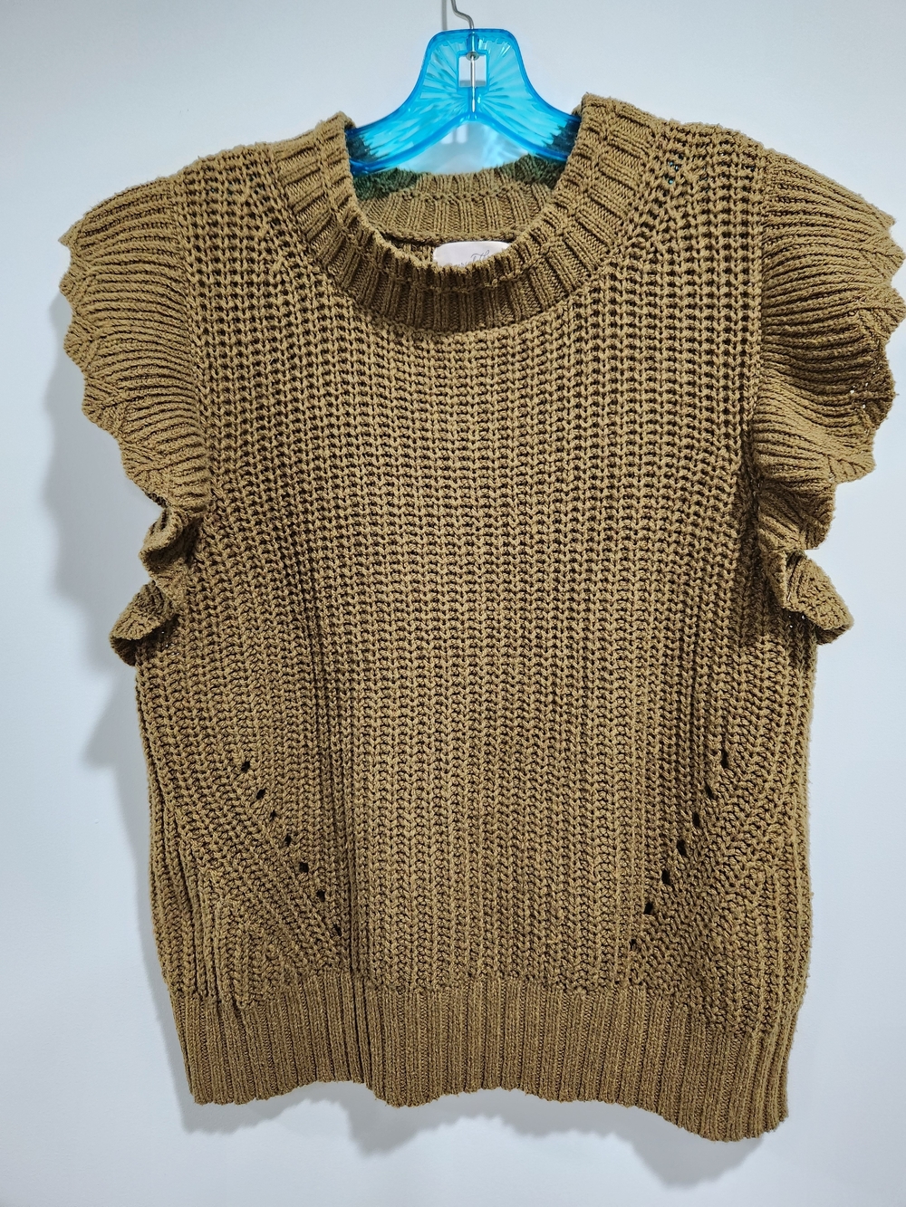 Universal Thread Olive Ruffle Sleeve Crew Sweater